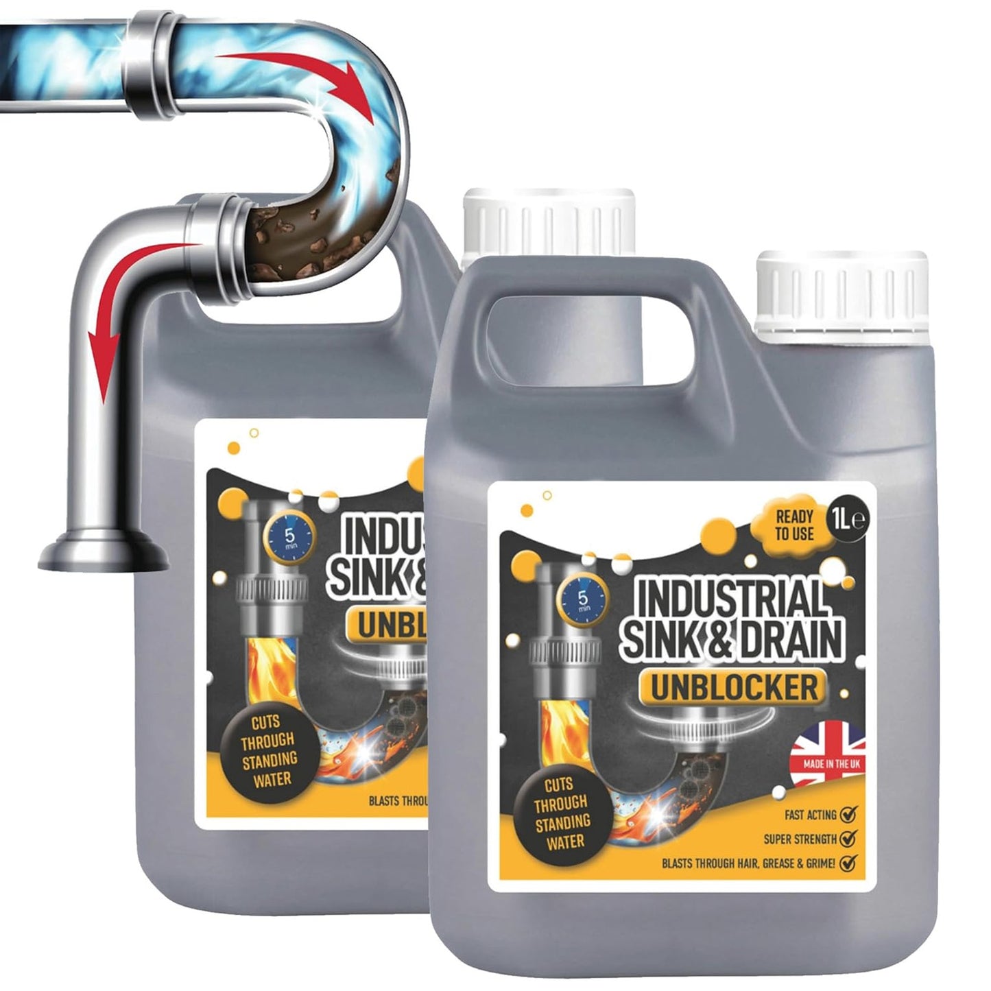 1 Litre Handy Size Industrial Sink & Drain Unblocker Cuts Through Standing Water