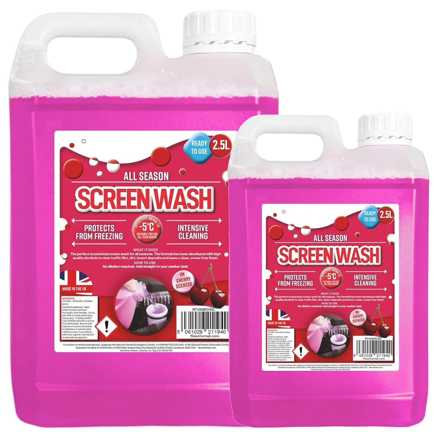 2.5L All Season Screenwash Protects From Freezing Cherry Scented Ready To Use