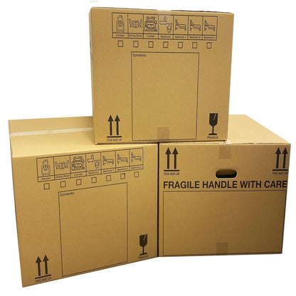 Extra Large & Medium Size Printed House Removal Cardboard Boxes With Carry Handles