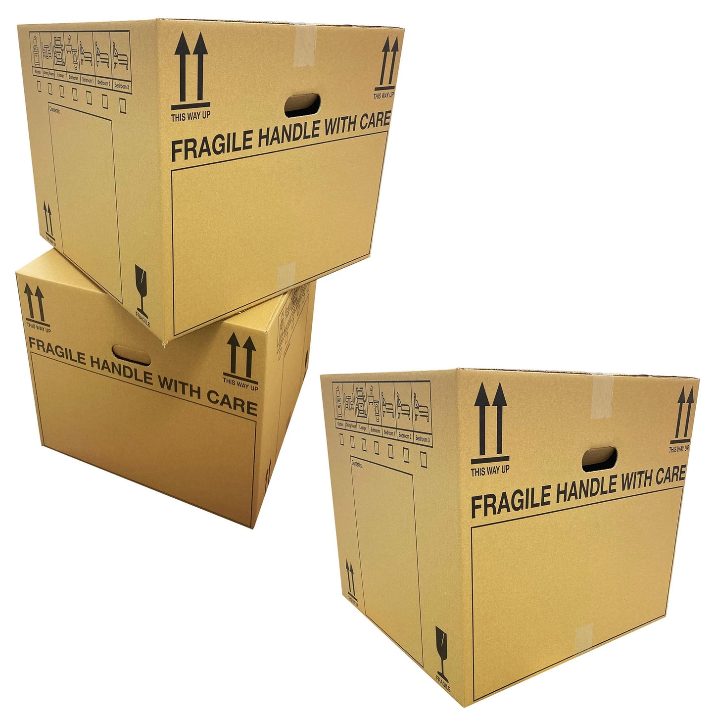 Extra Large & Medium Size Printed House Removal Cardboard Boxes With Carry Handles