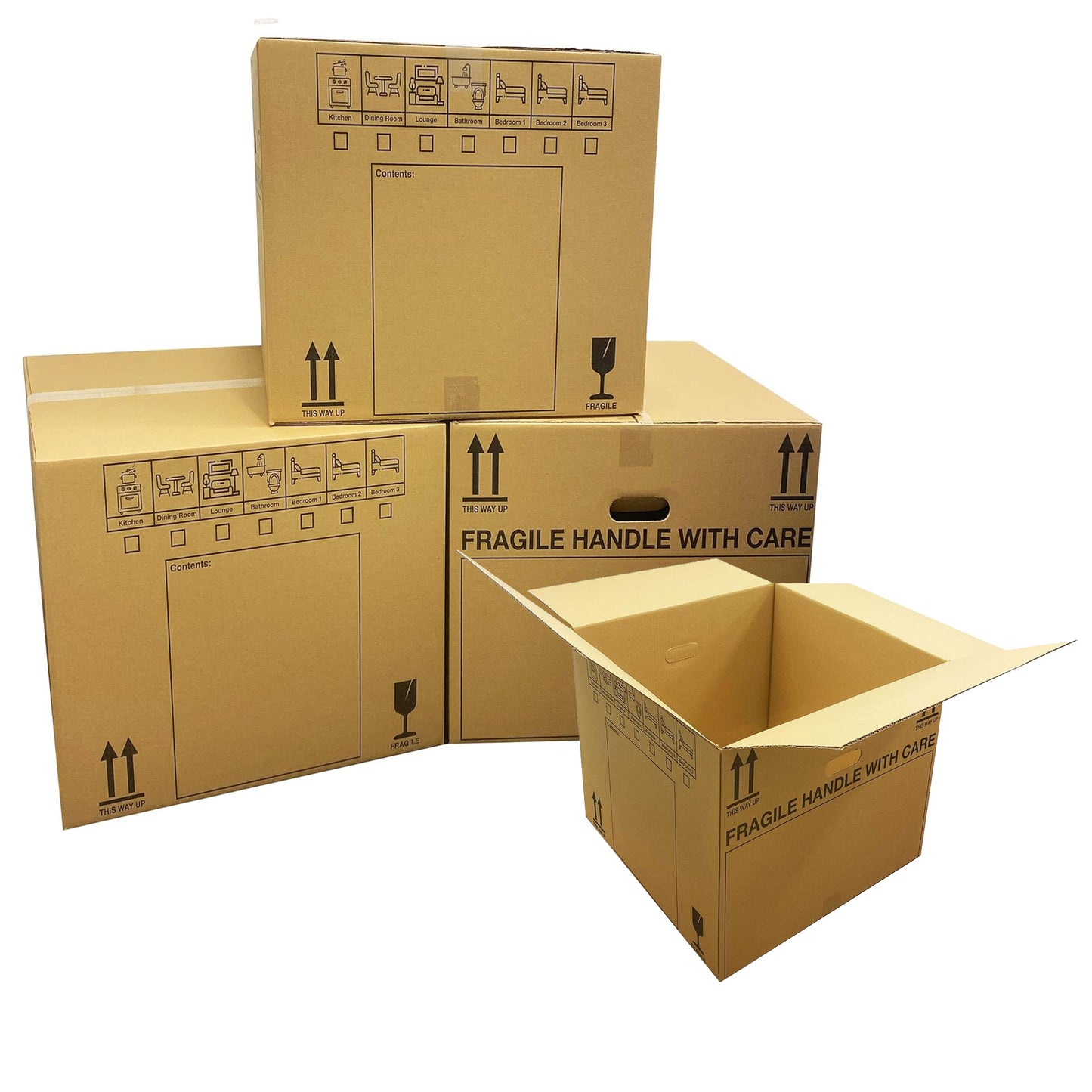 Extra Large & Medium Size Printed House Removal Cardboard Boxes With Carry Handles