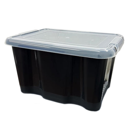 5 x 24 Litre Black Base Strong Plastic Home Office Storage Containers With Clear Lids