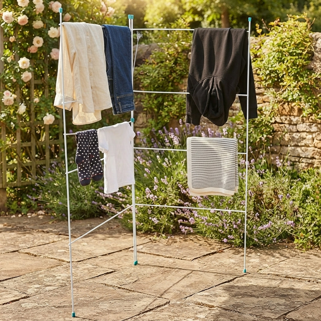 Foldable 2 Section Clothes Airer 4m Drying Capacity Lightweight Laundry Rack