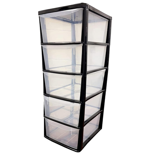 Black Tall Large 5 Drawer Storage Tower Unit For Home Office & Schools