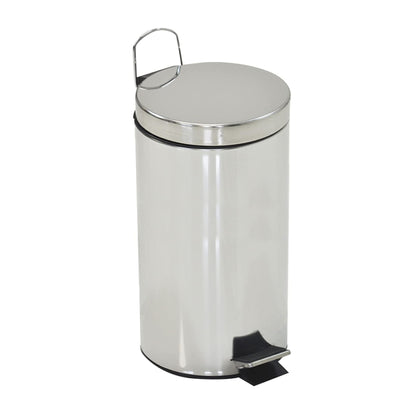 Strong 30L Stainless Steel Slim Indoor Outdoor Slip Resistant Pedal Bin With Removable Inner Bin & Handle