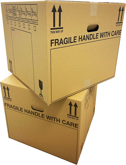 Extra Large & Medium Size Fragile Handle With Care Removal Cardboard Boxes With Carry Handles