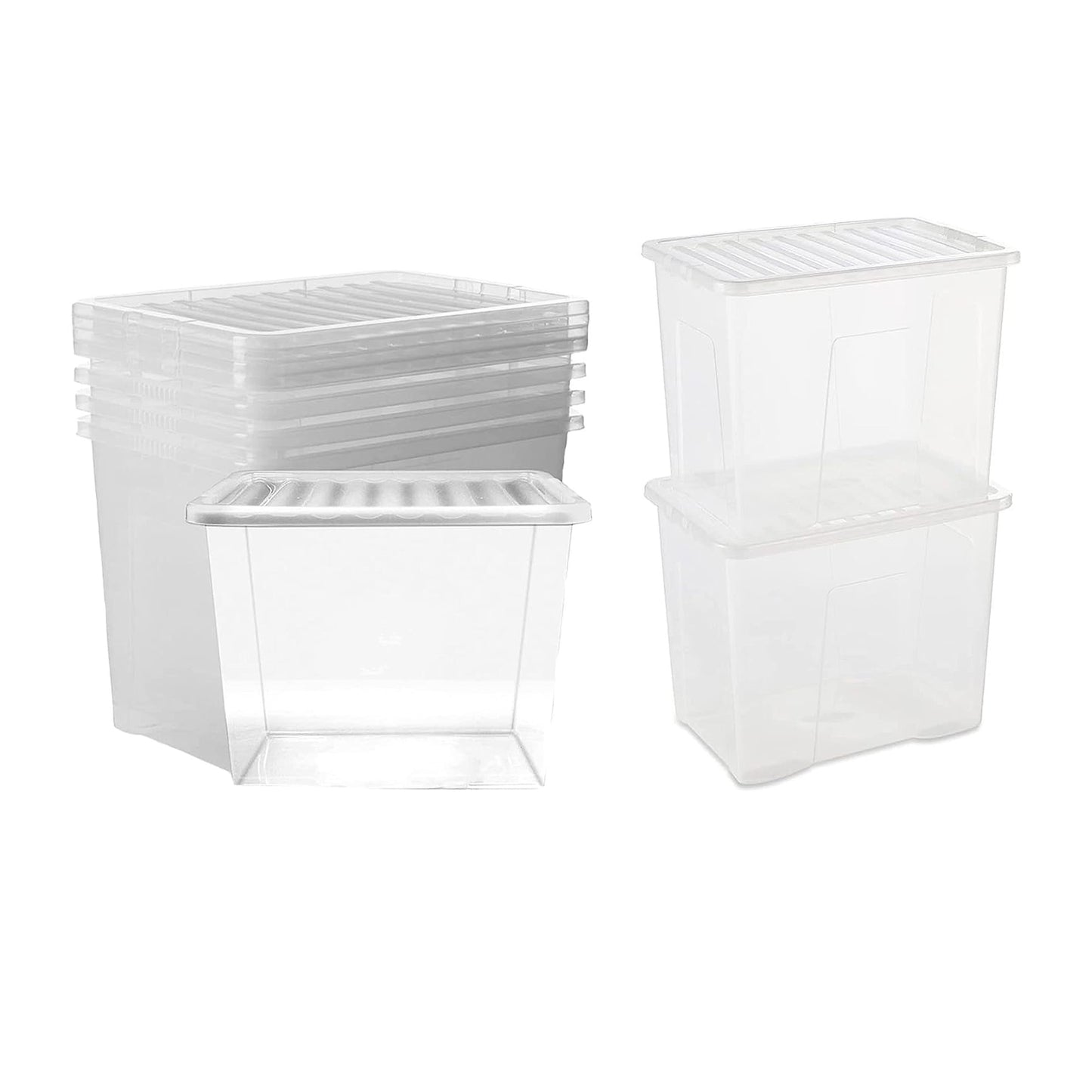 Set of 5 Clear Plastic Extra Large 80 Litre Stackable Storage Containers With Lids