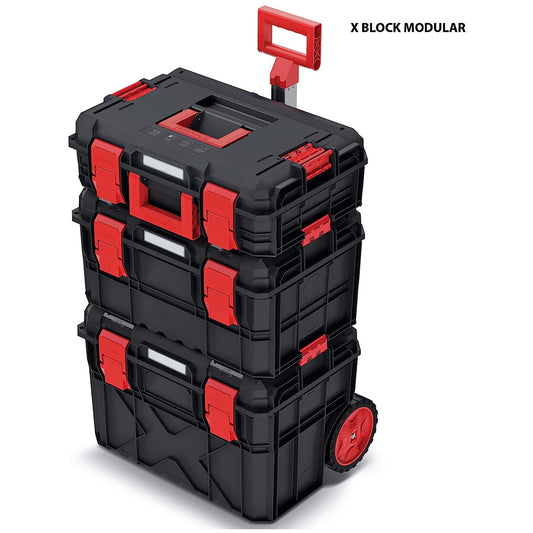 Heavy Duty X Block Modular Portable Tool Storage Chest With Solid Rubber Wheels