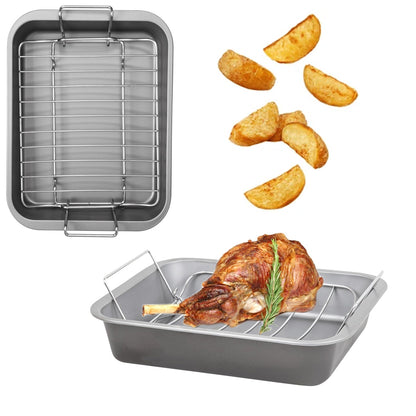 Stainless Steel Curved 36cm Non-Stick Deep Roasting Tin & Rack