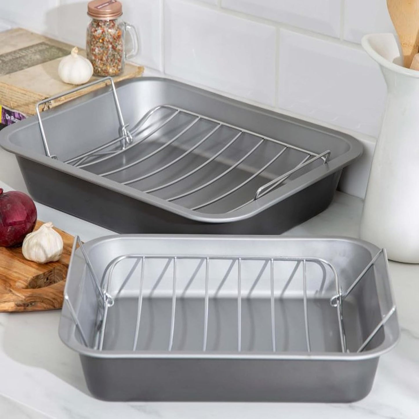 Stainless Steel Curved 36cm Non-Stick Deep Roasting Tin & Rack