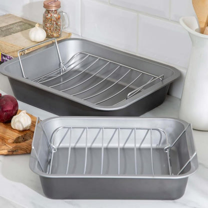 Stainless Steel Curved 36cm Non-Stick Deep Roasting Tin & Rack