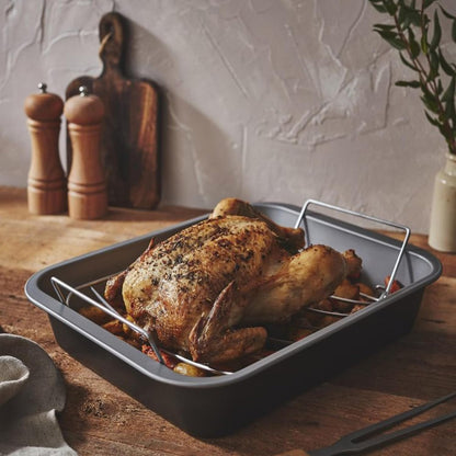 Stainless Steel Curved 36cm Non-Stick Deep Roasting Tin & Rack