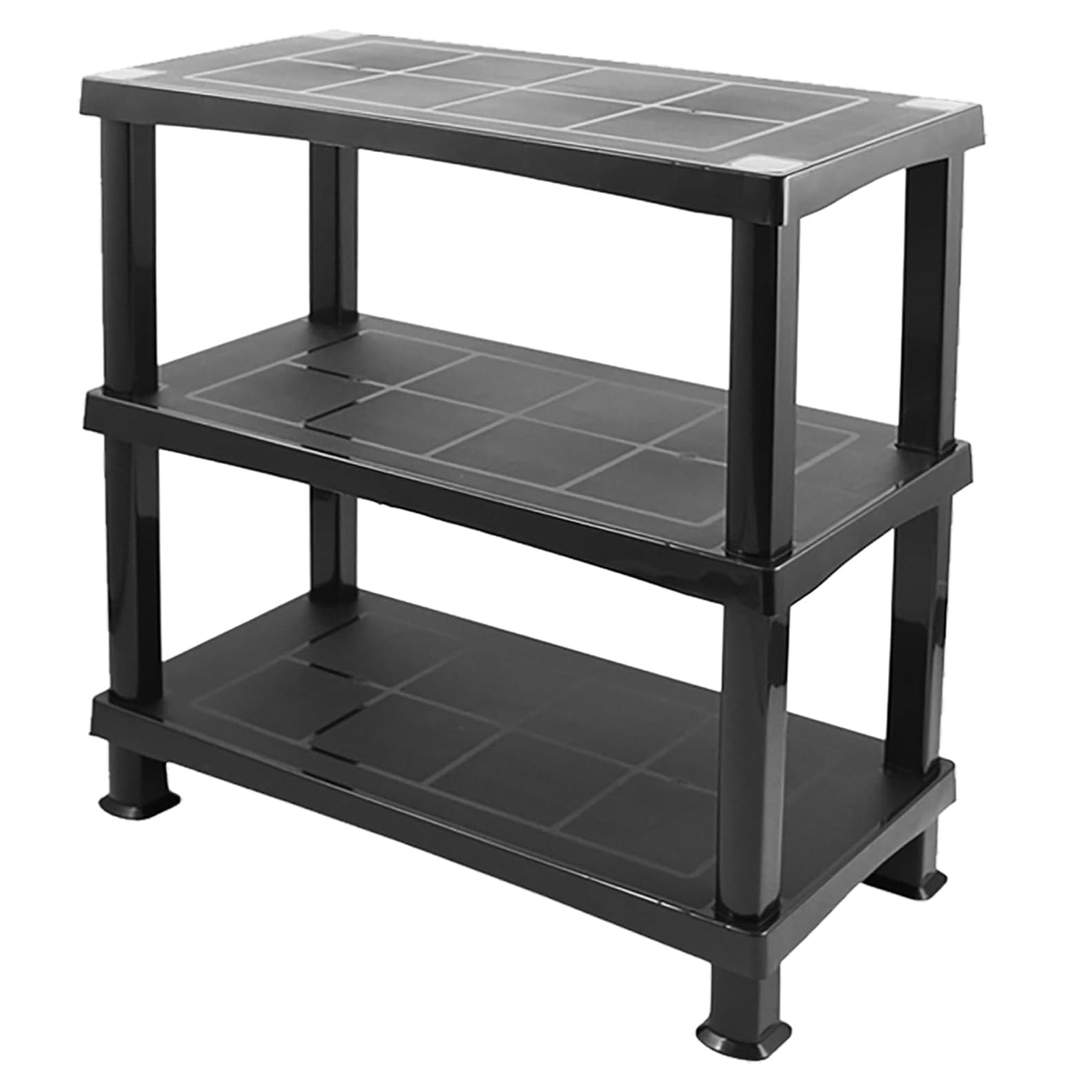 Multipurpose Black 3 Tier Plastic Storage Shelving Uni Rack For Home G ...