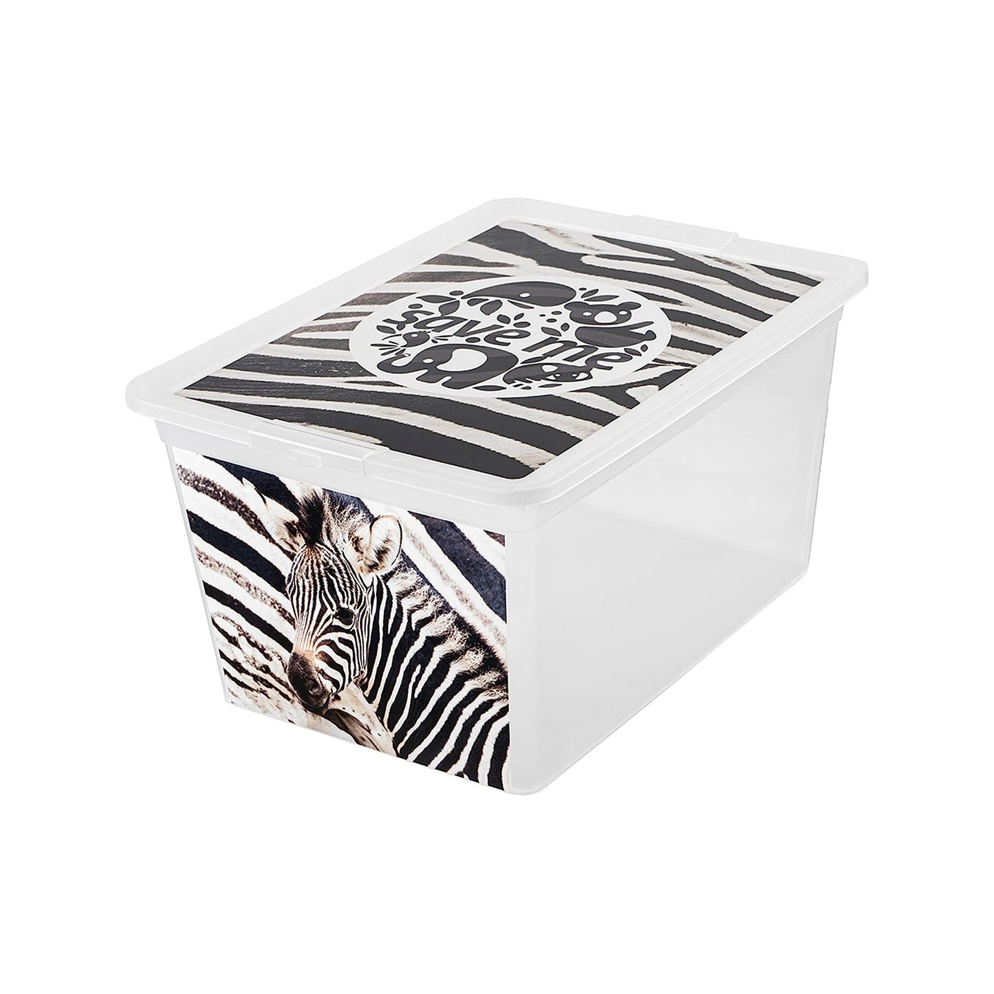 30 Litre Printed Animal Save Me Boxes Strong Stackable Storage Containers With Lids