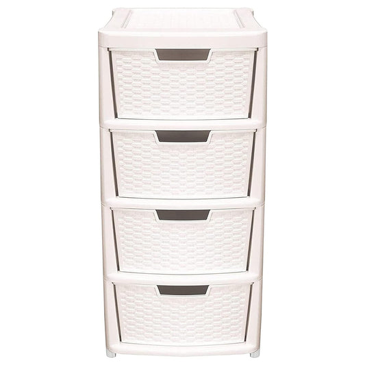 Cream 4 Drawer Spacious Rattan Effect Storage Unit For Home & Office