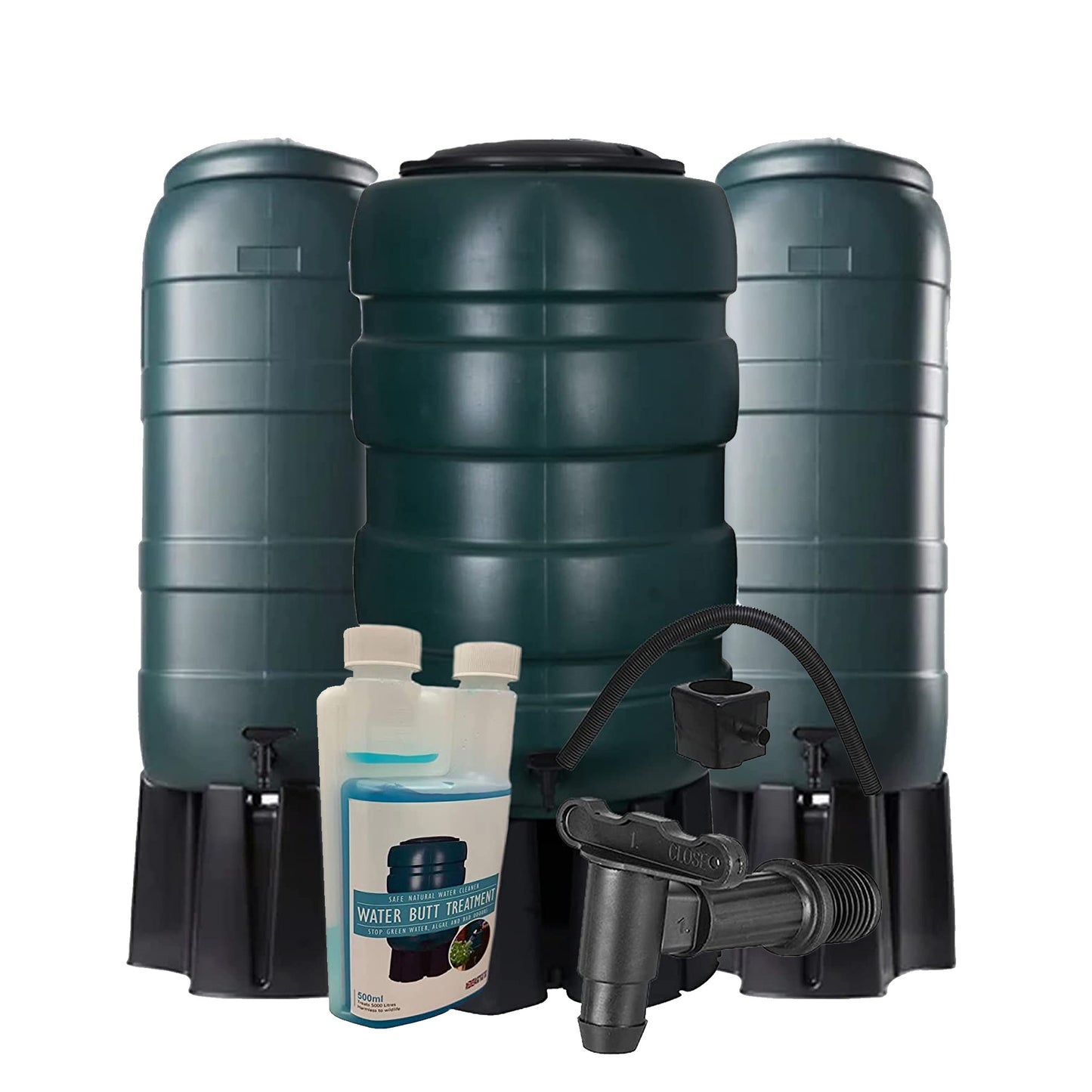 Selection Of Green Water Butts Rain Collectors Complete With Stand Kit & Treatment Cleaner