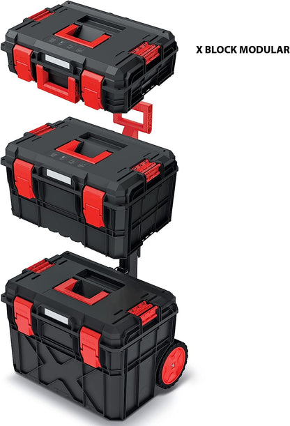 Heavy Duty X Block Modular Portable Tool Storage Chest With Solid Rubber Wheels