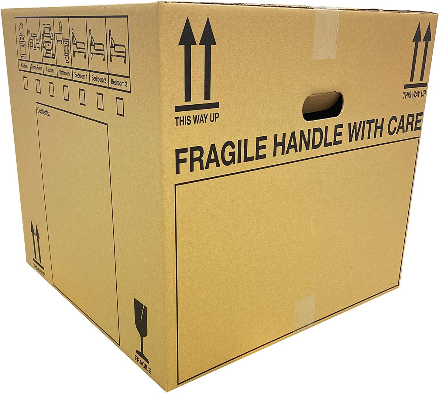 Extra Large & Medium Size Fragile Handle With Care Removal Cardboard Boxes With Carry Handles