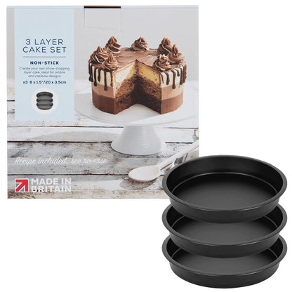 3 Layer Cake Set Non Stick Ideal For Ombre & Rainbow Cake Designs