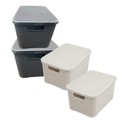 Rattan Effect Cream & Grey Home Office Laundry Storage Baskets
