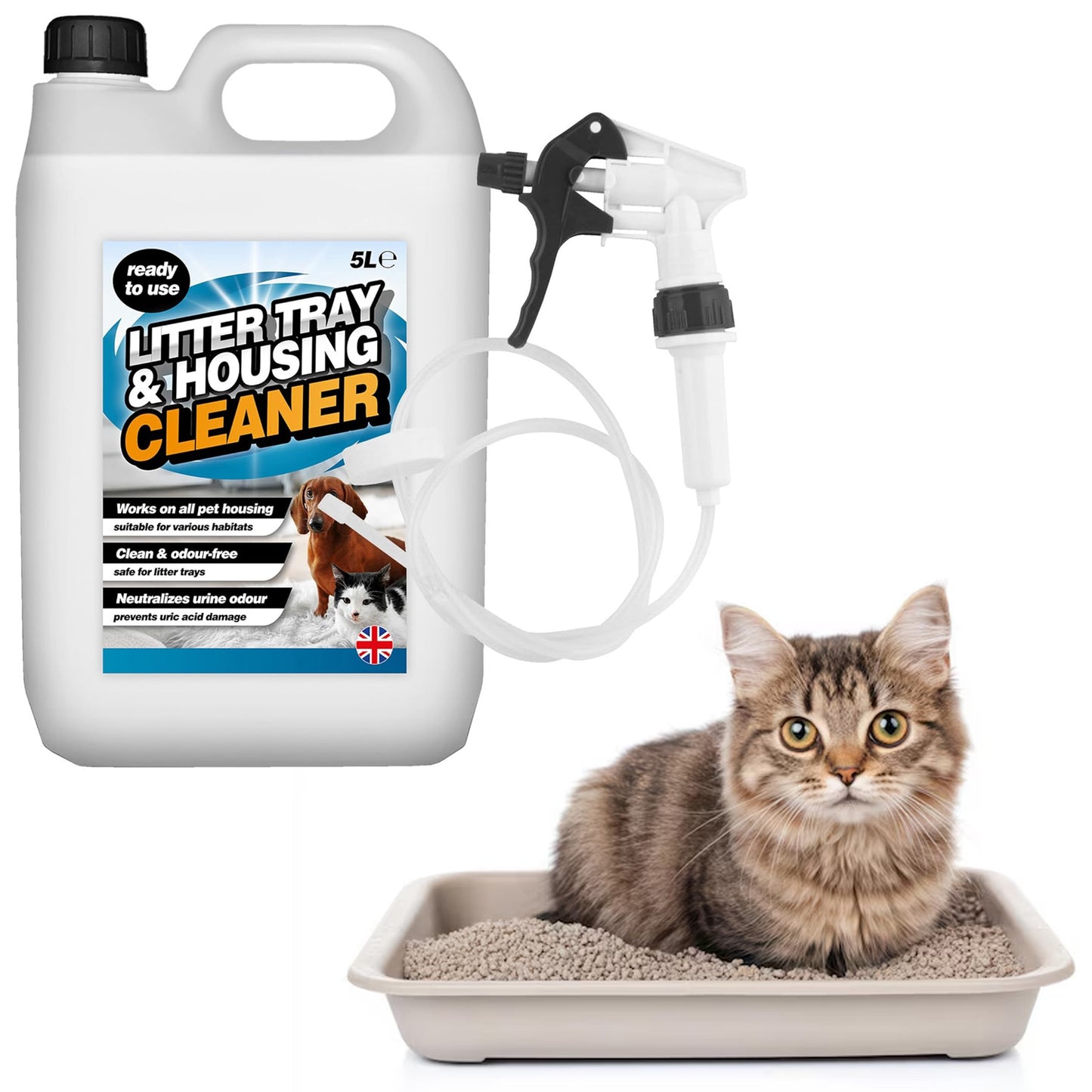 5 Litre Litter Tray & Housing Cleaner Odour Free Ready To Use Formula With Long Hose Trigger