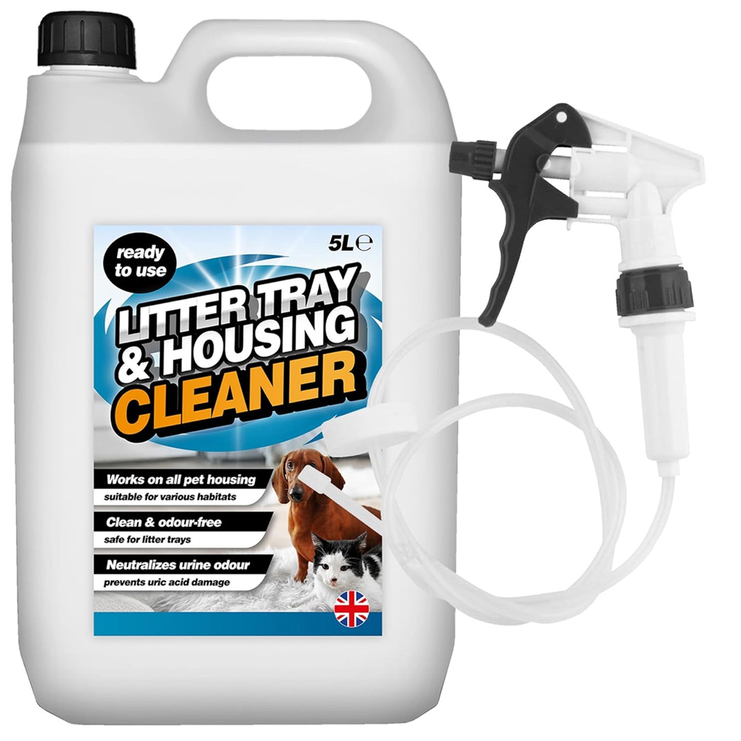 5 Litre Litter Tray & Housing Cleaner Odour Free Ready To Use Formula With Long Hose Trigger