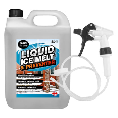 5 Litre Liquid Ice Melt & Preventer Complete With Trigger Hose Prevents Refreezing