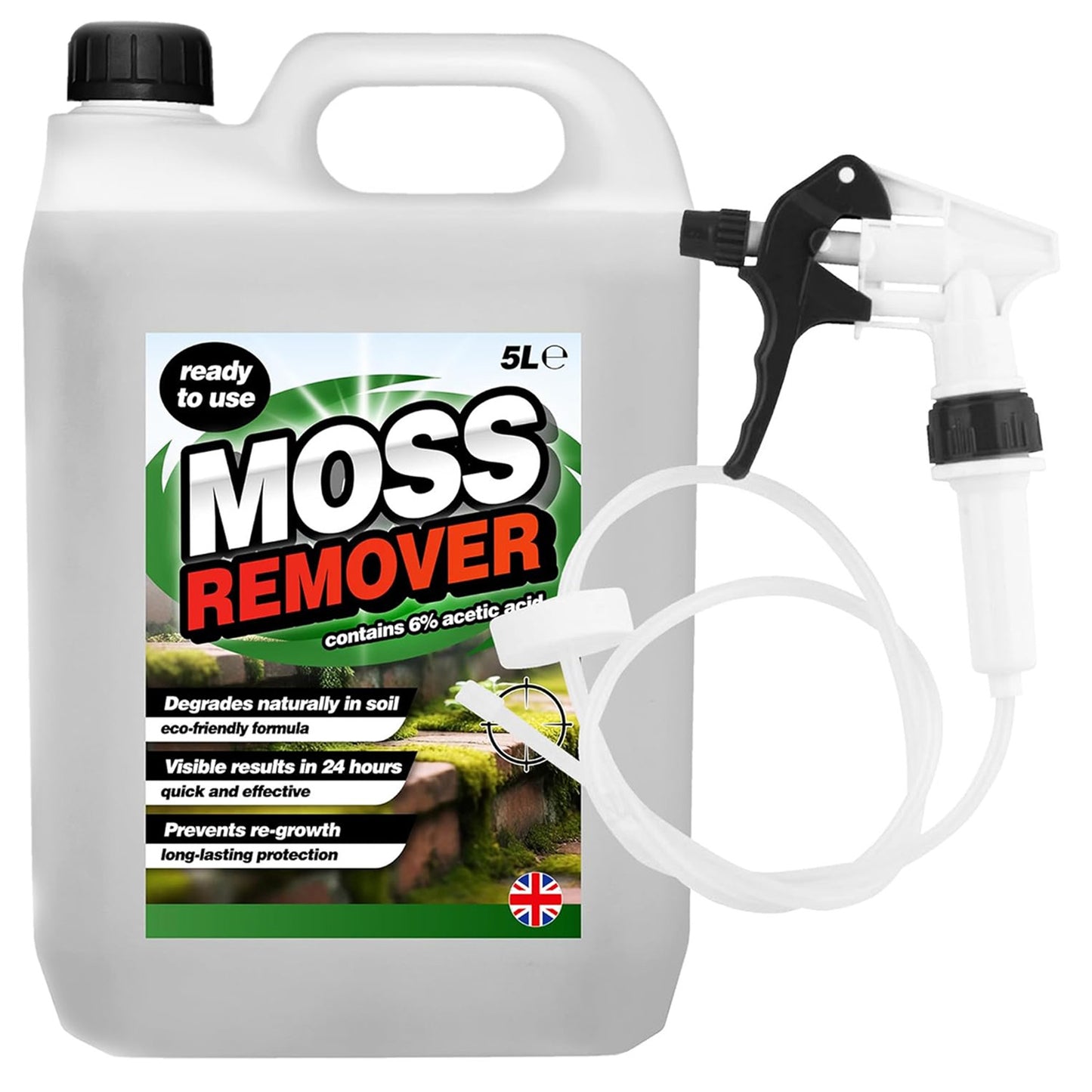 5 Litre Fast Acting Moss Remover Ideal For All Outdoor Hard Surfaces With Long Hose Trigger