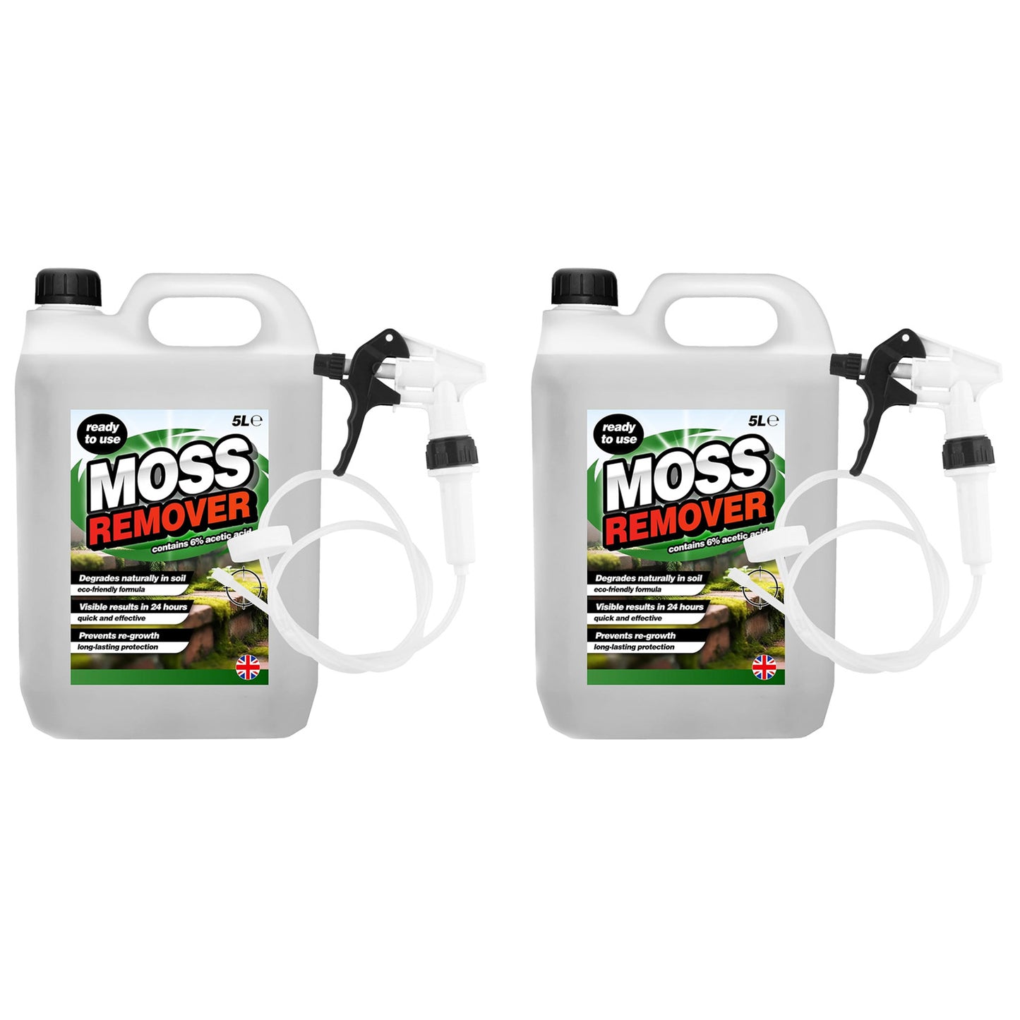 5 Litre Fast Acting Moss Remover Ideal For All Outdoor Hard Surfaces With Long Hose Trigger
