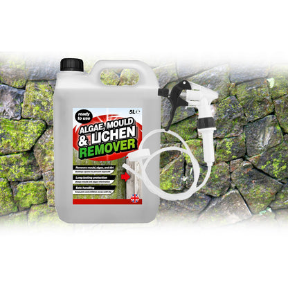 5 Litre Spray & Leave Ready To Use Mould Algae & Lichen Remover With Long Hose Trigger