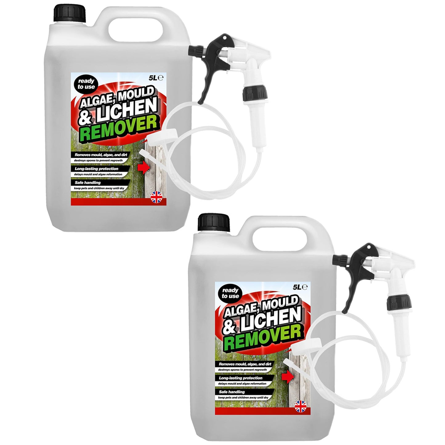 5 Litre Spray & Leave Ready To Use Mould Algae & Lichen Remover With Long Hose Trigger
