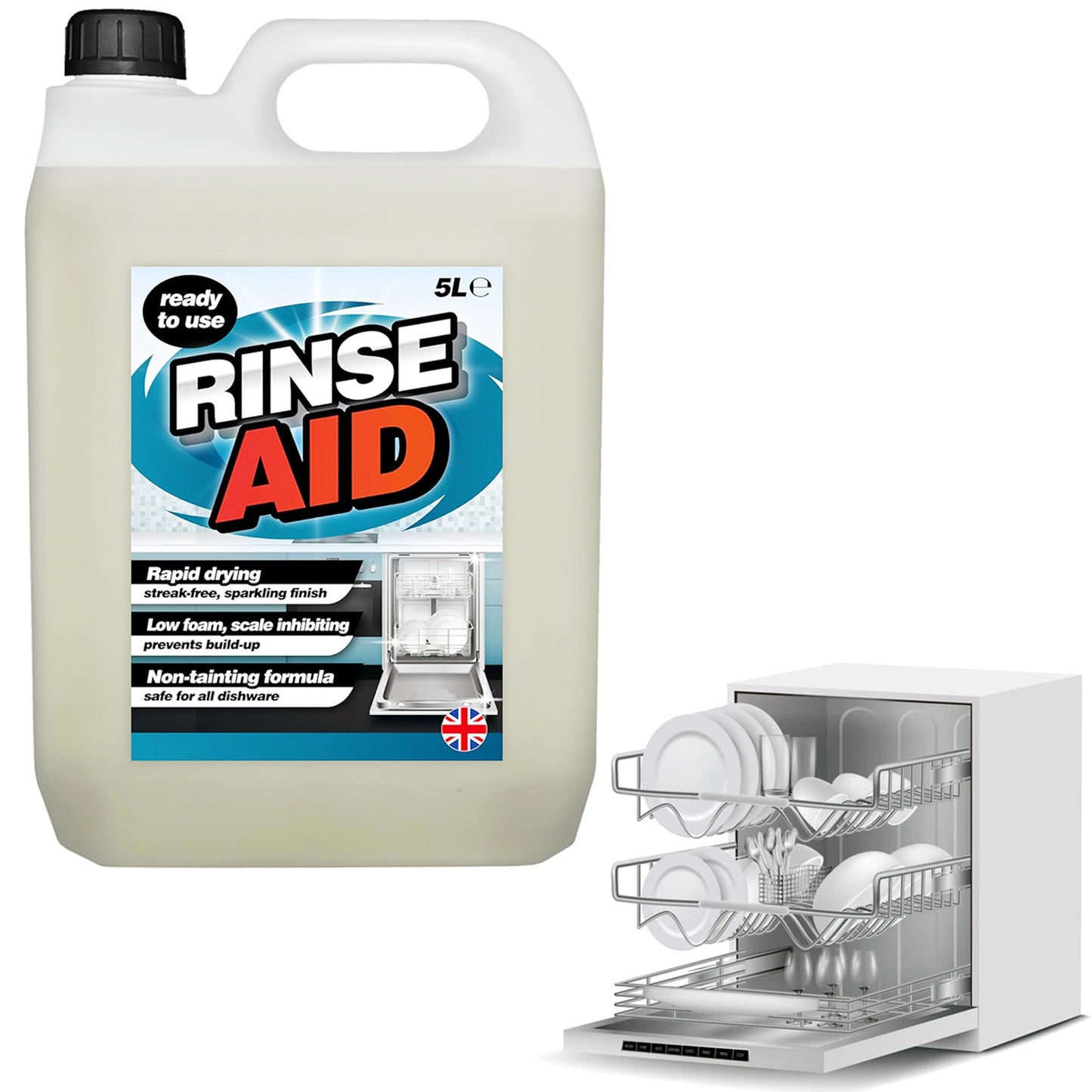 5 Litre Ready To Use Rinse Aid Dishwasher Cleaner Streak Free Sparkling Finish
