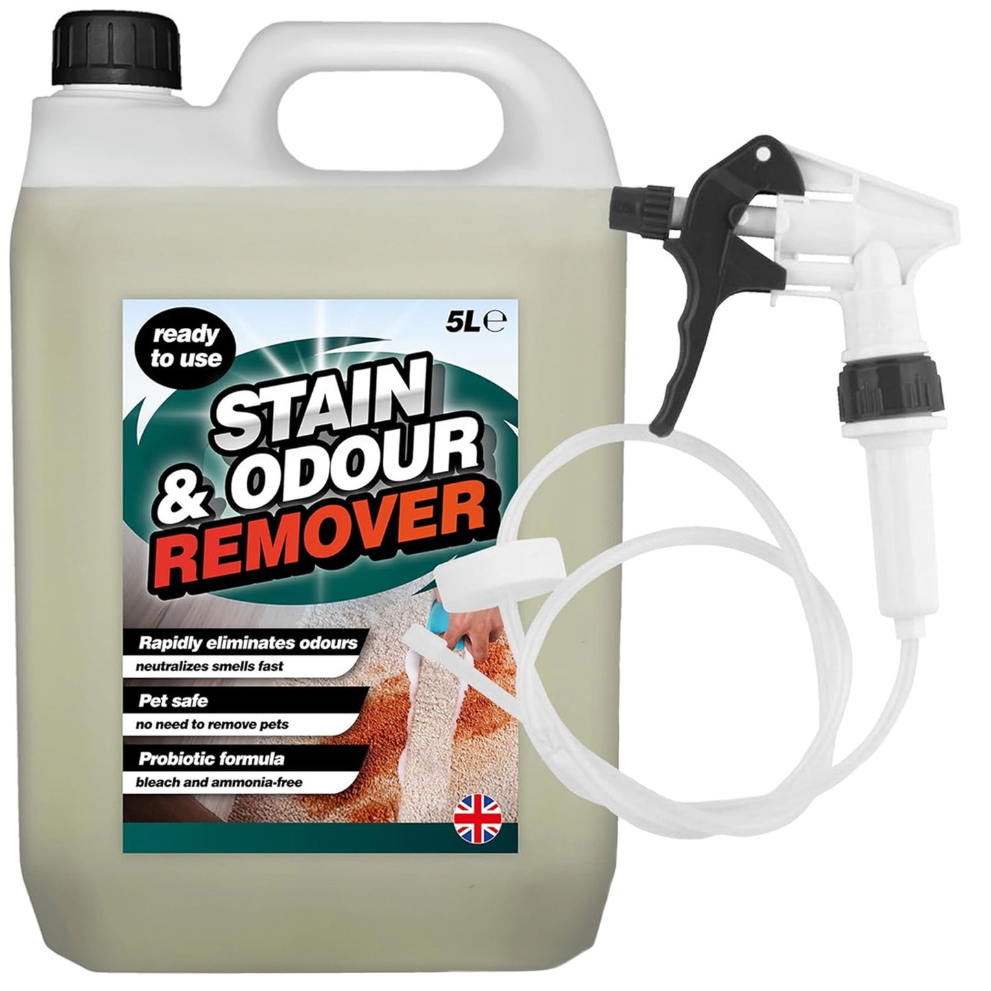 5 Litre Stain & Odour Remover Pet Safe Neutralises Smells Fast With Long Hose Trigger