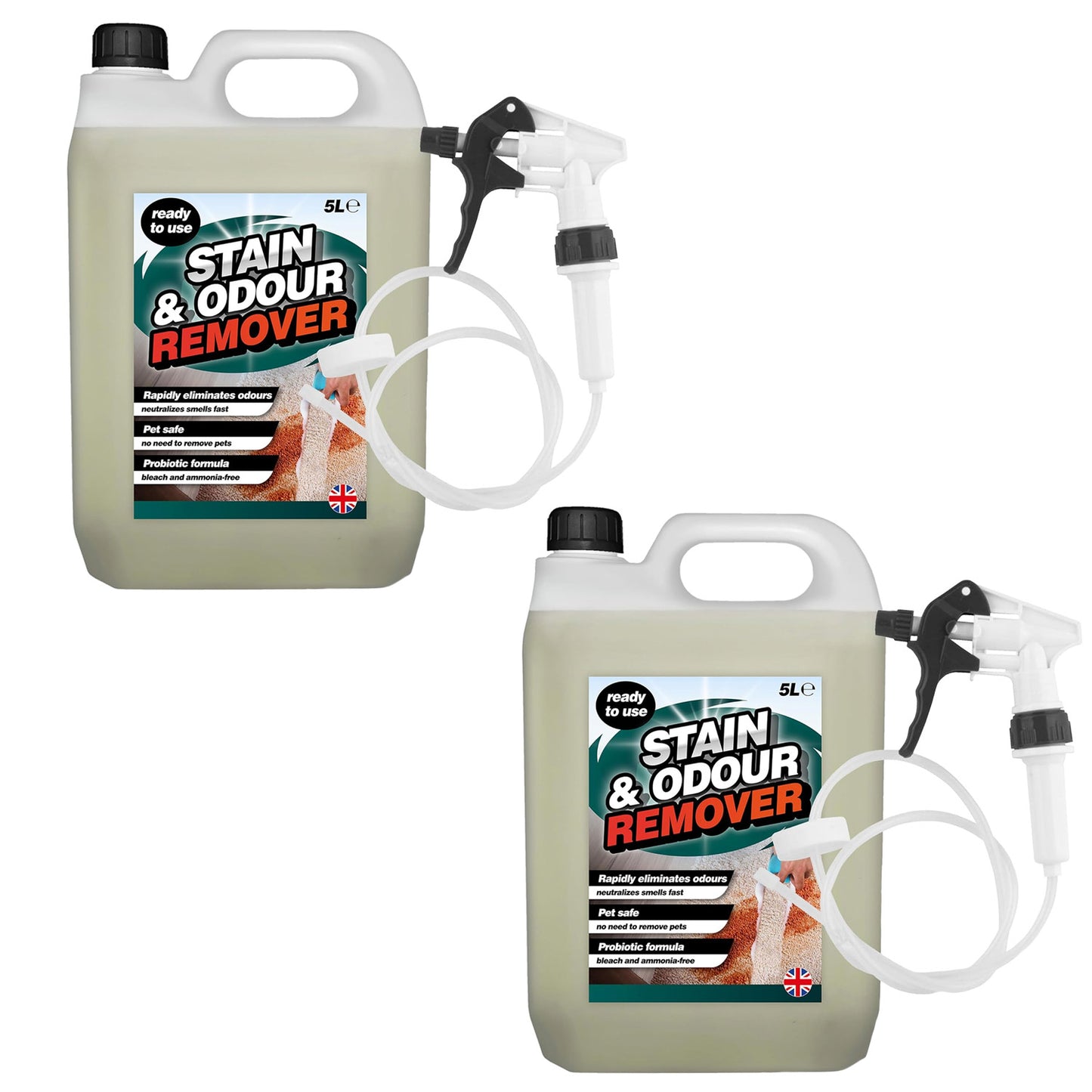 5 Litre Stain & Odour Remover Pet Safe Neutralises Smells Fast With Long Hose Trigger