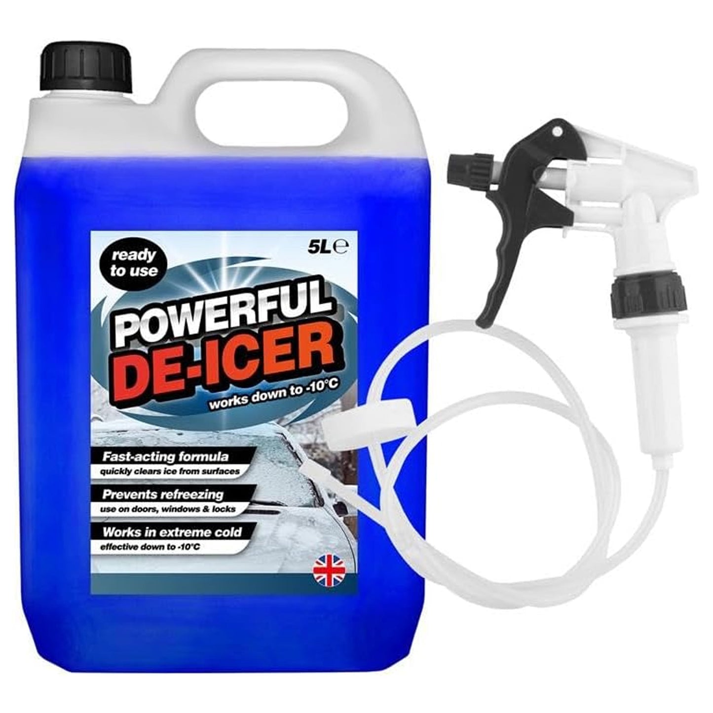5 Litre Powerful De-Icer Ready To Use Fast Acting Formular With Trigger Hose