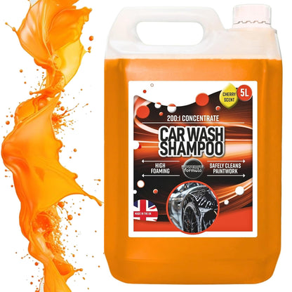 5L Car Wash Shampoo Cherry Scented High Foaming Safely Cleans Paint Work Removes Road Dirt