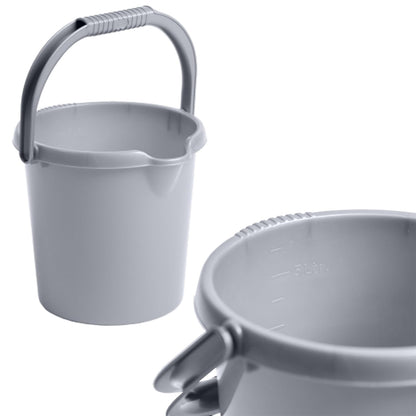 Grey 5 Litre Strong Plastic Buckets With Handle Ideal For Home & Garden Use