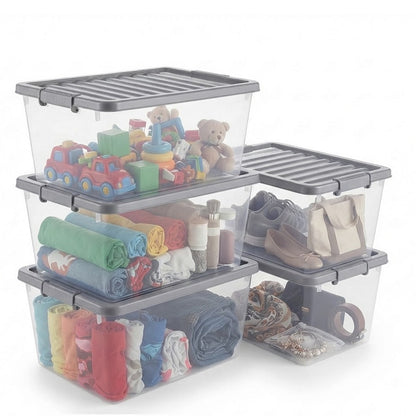 5 x 32L Clear Plastic Storage Boxes with Lids Underbed Storage Containers