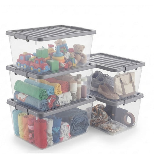 5 x 32L Clear Plastic Storage Boxes with Lids Underbed Storage Containers