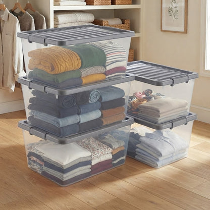 5 x 32L Clear Plastic Storage Boxes with Lids Underbed Storage Containers