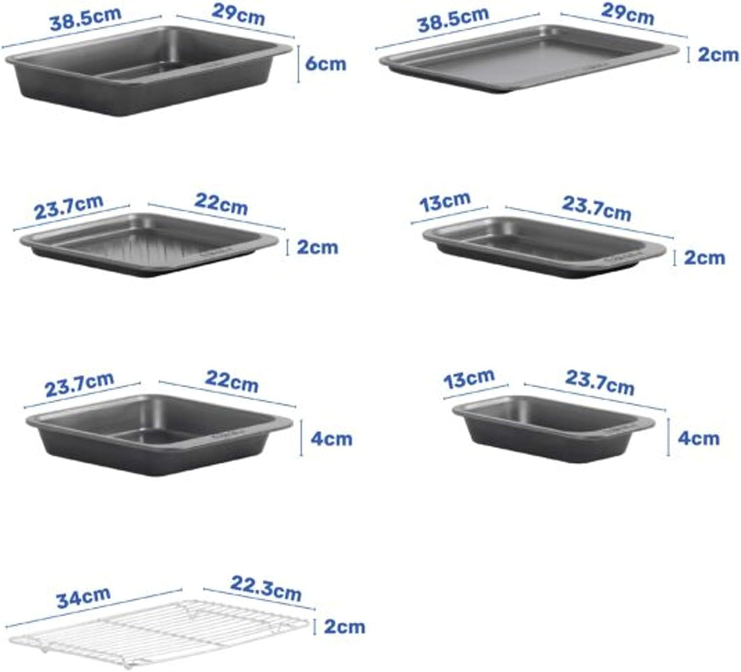 Set of 7 Non-Stick BPA Free Premium Pewter Bakeware Trays, Roaster & Cooling Rack