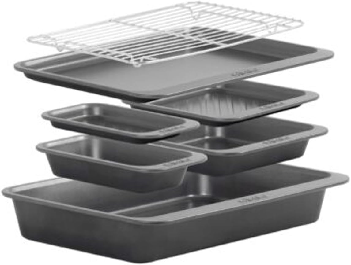Set of 7 Non-Stick BPA Free Premium Pewter Bakeware Trays, Roaster & Cooling Rack