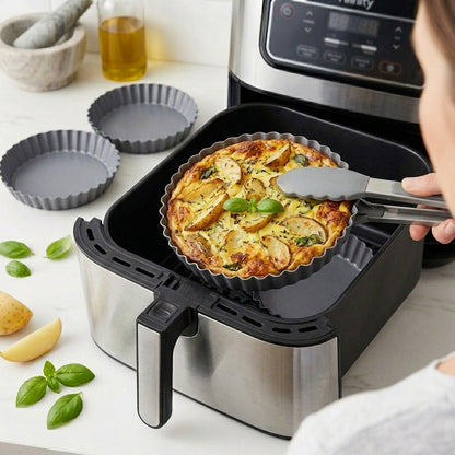 8.5cm Round Fluted Non-Stick Carbon Steel Air Fryer Cooking & Roasting Tins