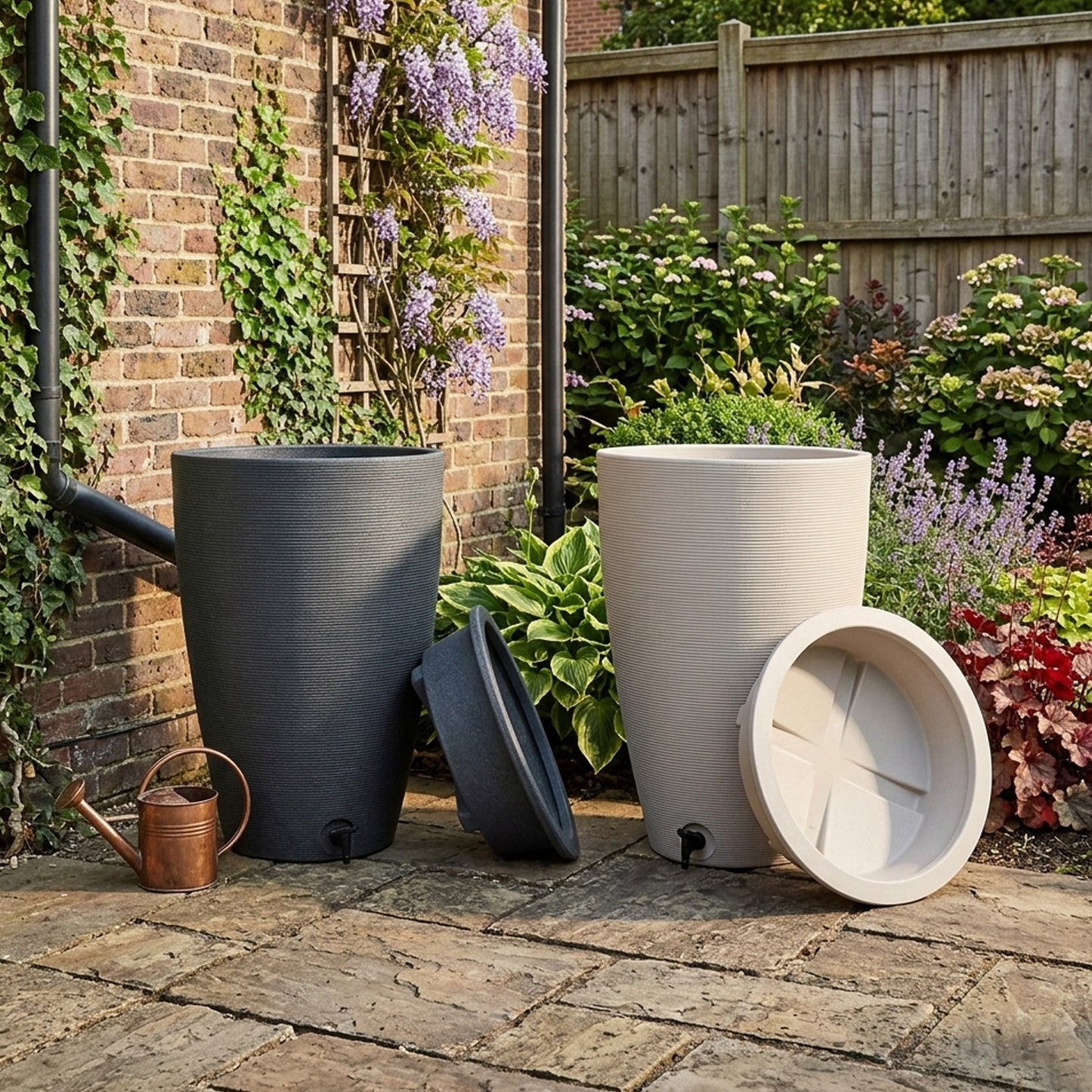 Amesbury Stone Water Butt Rain Water Collector 120 Litre With Tap & Lid