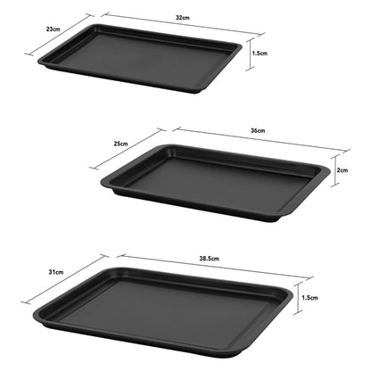 Large Set Of 3 Pack Non-Stick Baking Trays 32cm Assorted Sizes For Ovens Dishwasher Safe