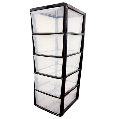 Black Tall Large 5 Drawer Storage Tower Unit For Home Office & Schools