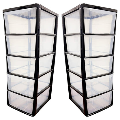 Black Tall Large 5 Drawer Storage Tower Unit For Home Office & Schools