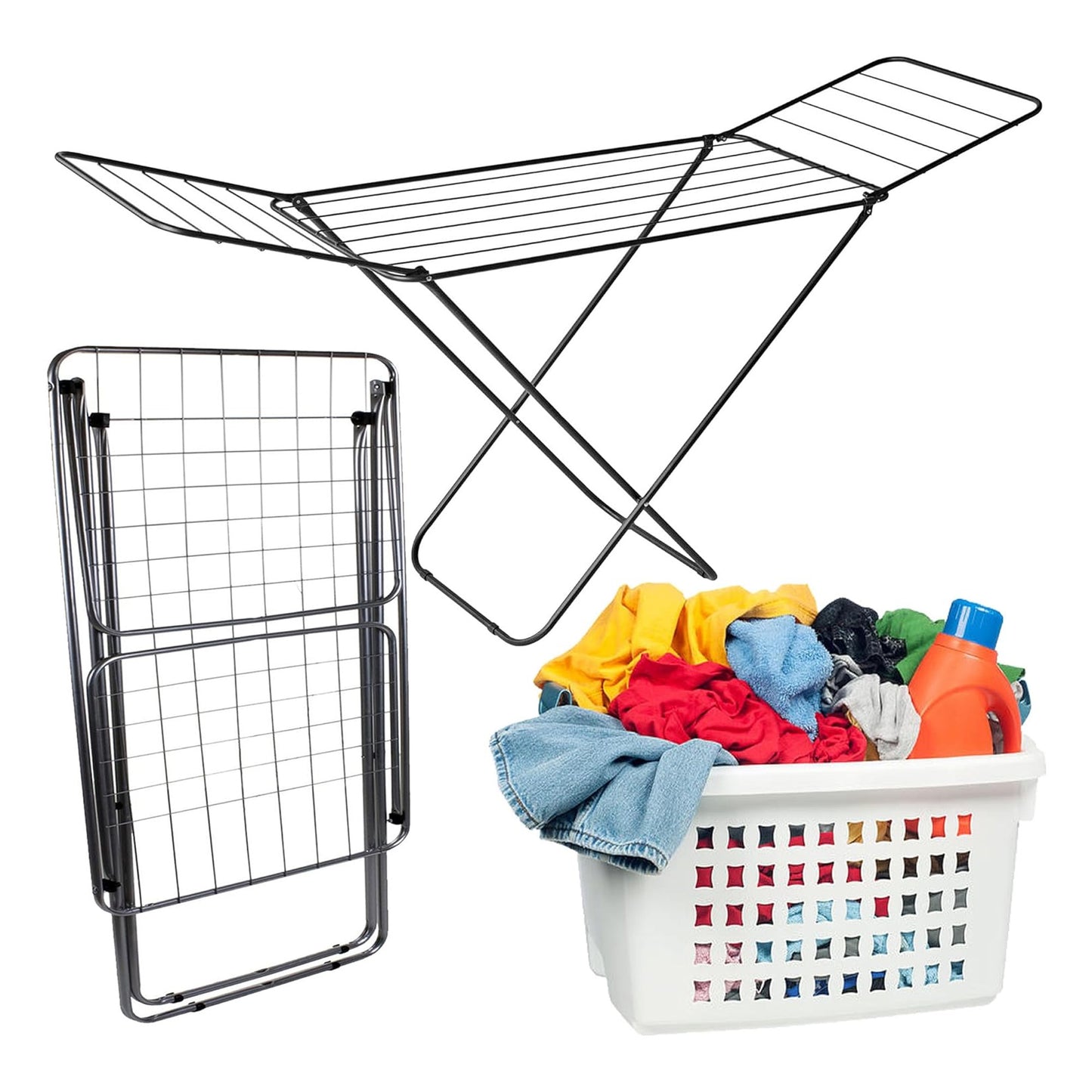 Foldable Black Winged Stand Clothes Drying Rack Metal Airer For Indoor & Outdoor Use