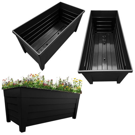Set Of 4 Black Grosvenor Trough Planters Perfect For Displaying Flowers & Plants