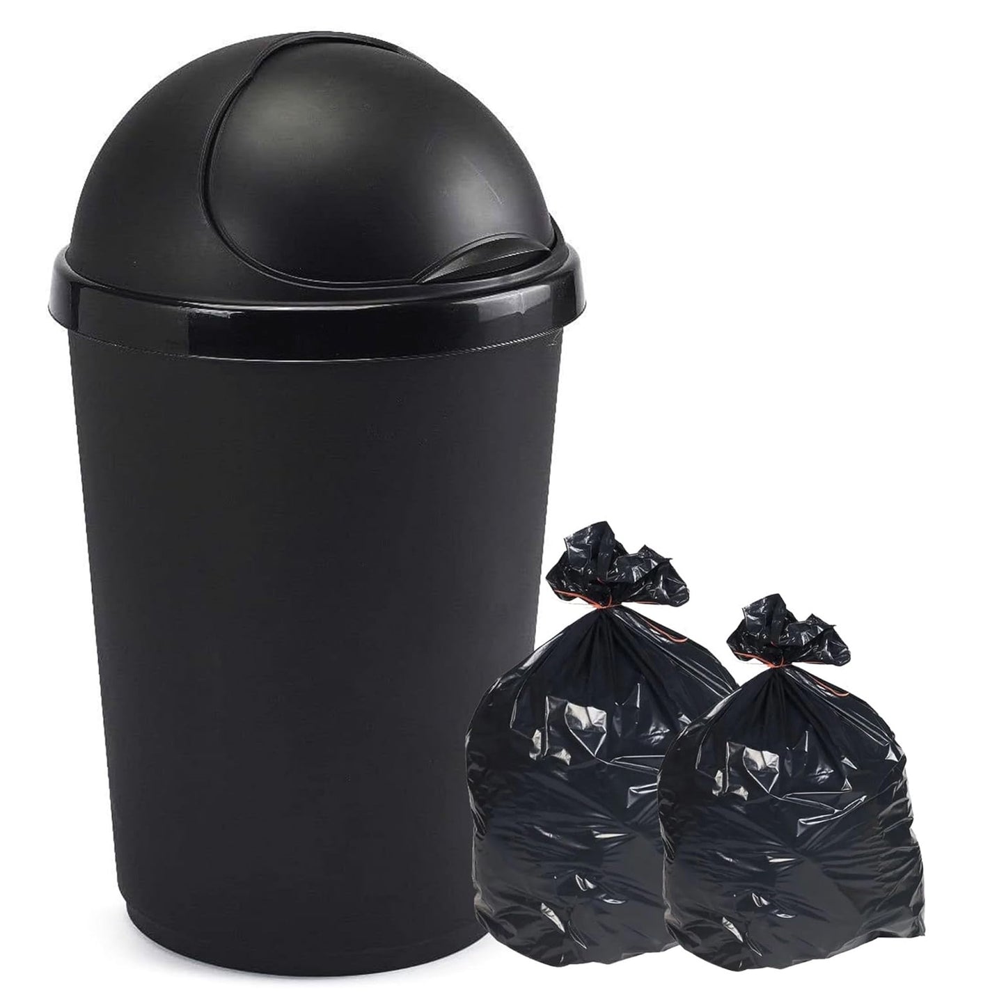 50 Litre Black Home Kitchen General Waste Bullet Bin With Roll Open Lid